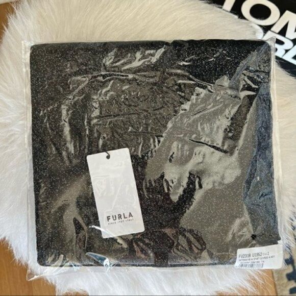 Furla Metallic Knit Scarf, Wool, Black & Gray, Reversible,Designer Luxury, NWT - Picture 6 of 15